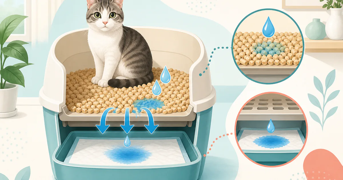 上段の撥水砂を通った尿を下段シートで受けるシステムトイレの断面模式図